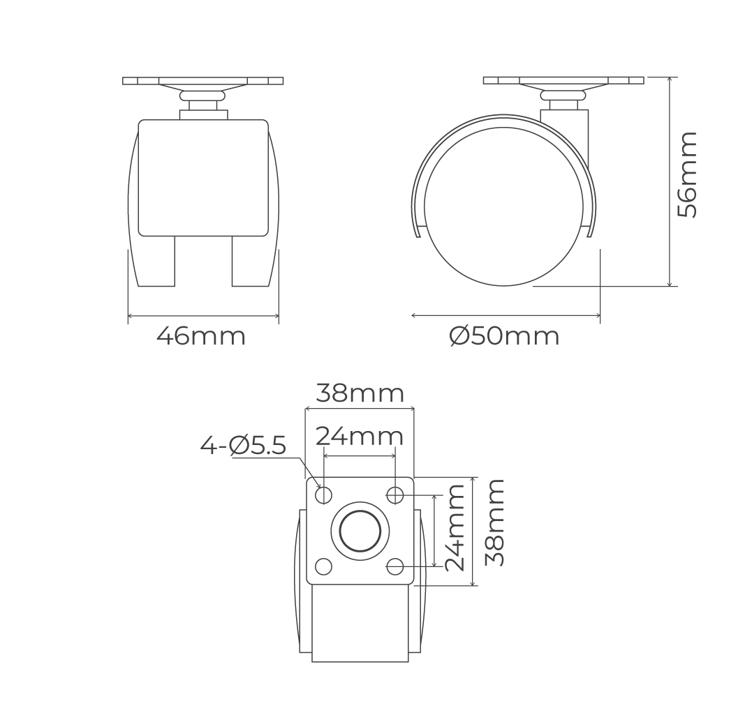Dibujo técnico Rueda Nylon